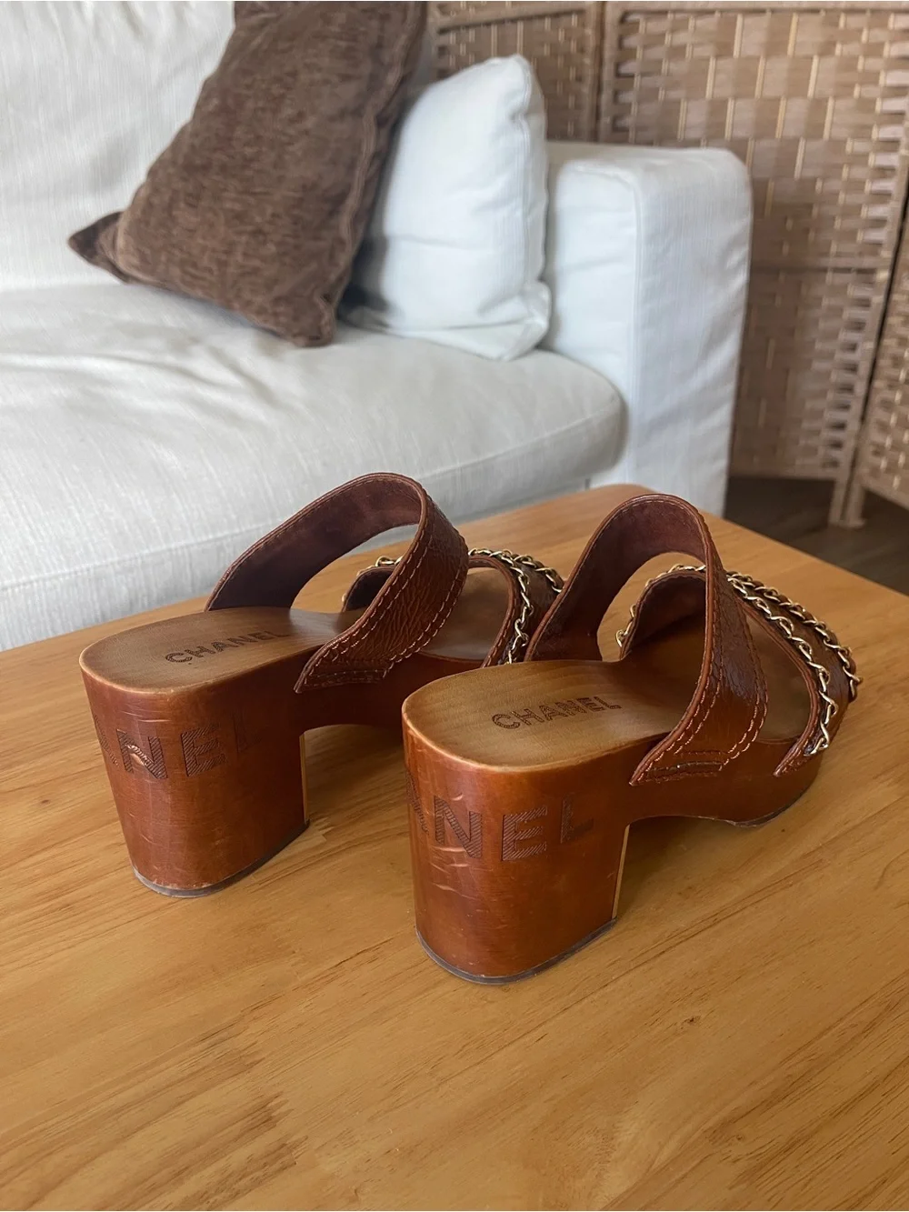 Chanel wooden platform sandals